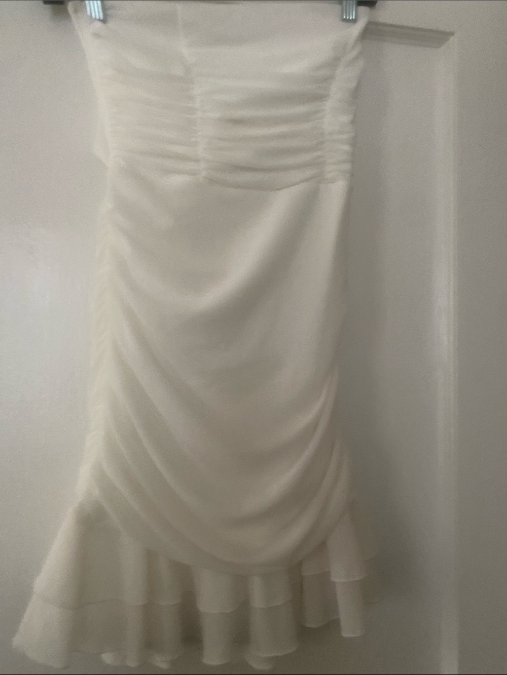 SHEIN Strapless Cream Ruffle Hem Ruched Dress